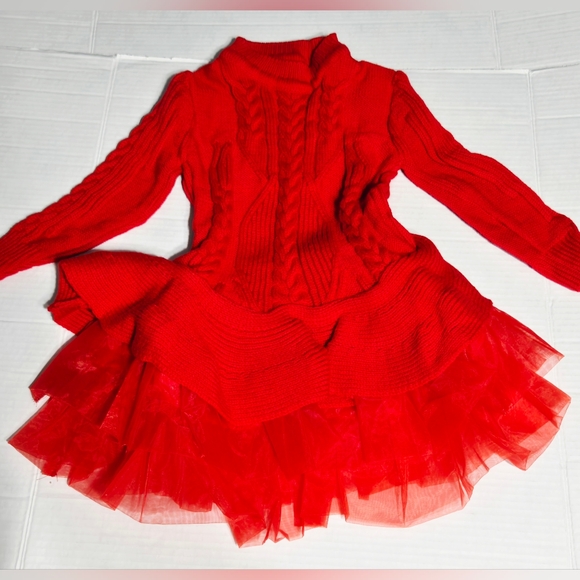 Red Long Sleeve Knit Sweaters tutu dress for Girls size 120 size 6 - Picture 2 of 7